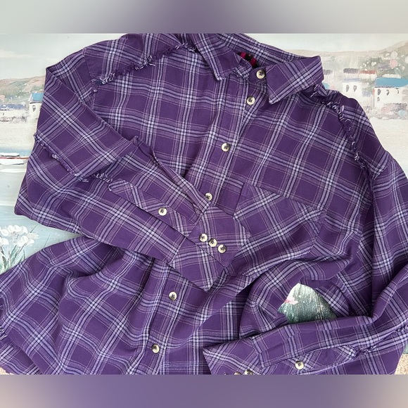 Nobo Cozy Purple Plaid Flannel Shirt with Fringe💜🤠 - Picture 2 of 14